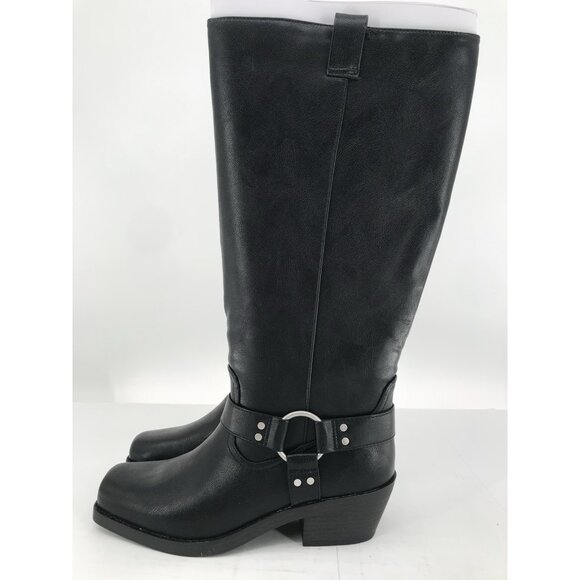 Universal Thread Boots Women’s Size 8 Wide Calf Black Faux Leather Motorcycle - Picture 1 of 11